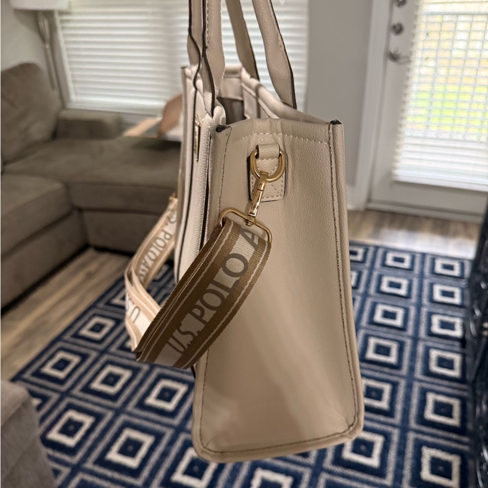 U.S. Polo Assn. Cream Structured Tote with Branded Strap - Picture 5 of 5